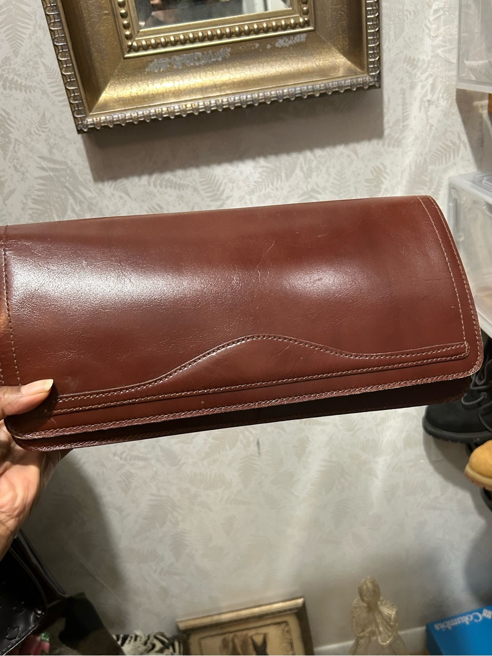 Vintage Anne Klein for Calderon Brown Leather Flap Clutch Purse